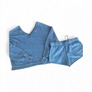 American Eagle Lounge Short Set Blue V-Neck Sweatshirt